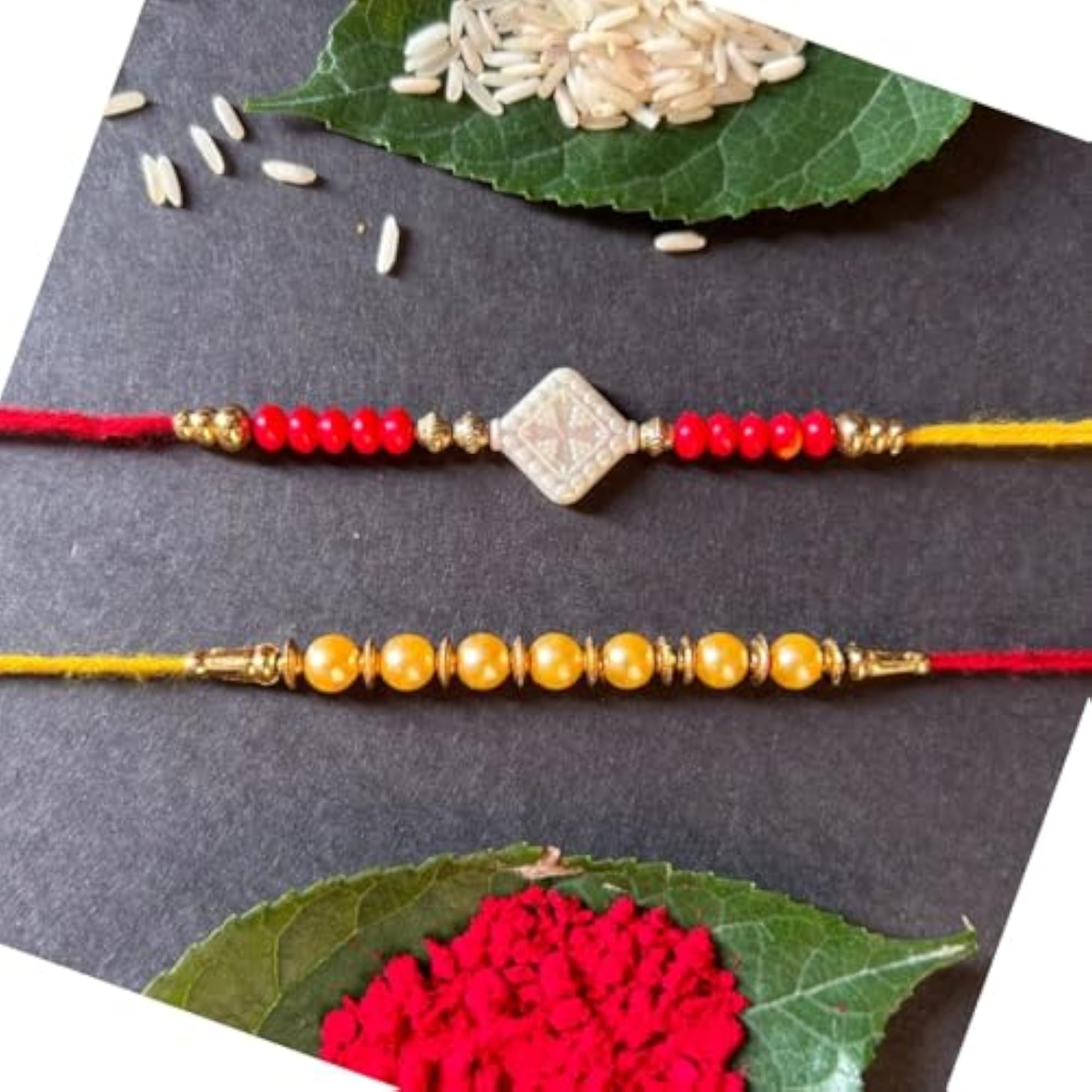 Thread Rakhi Set Twin Combo for Brother with Roli Chawal